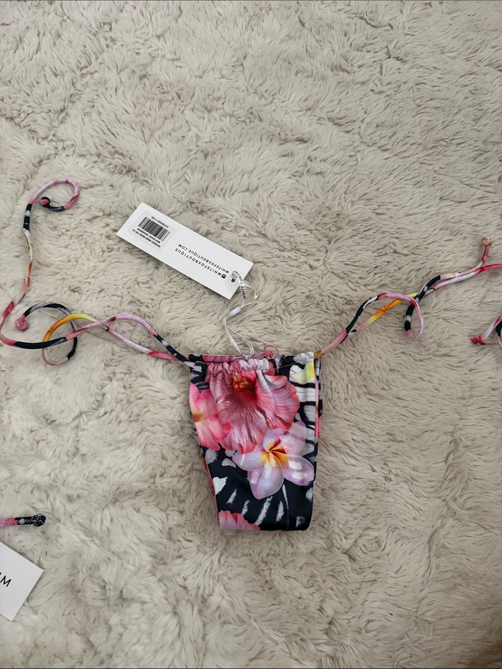 White Fox Boutique Black Pink Floral String Bikini Bottom